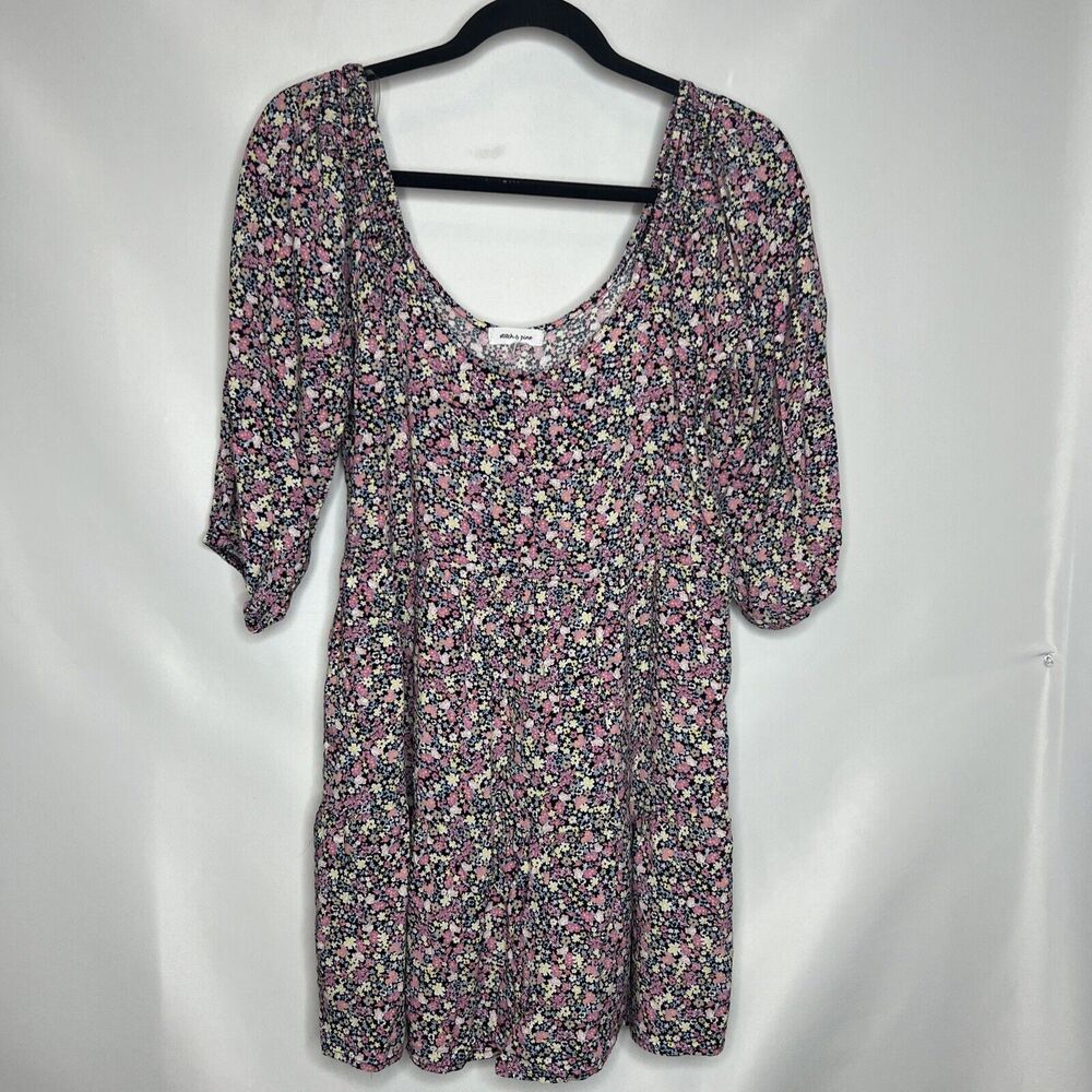 Stitch & Pine Floral Half Sleeve Mini Dress Size Medium Spring Scoop Neck